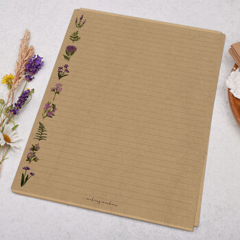 A4 Kraft Letter Writing Paper With Purple Flowers, 3 of 4