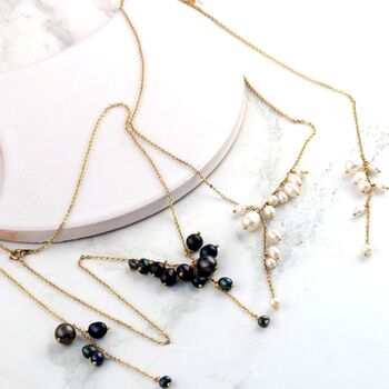 Delicate Black Or White Pearl Waterfall Necklace, 7 of 12