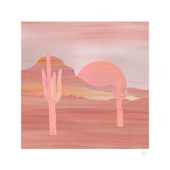 Pink Desert Cactus Landscape Print, 4 of 7