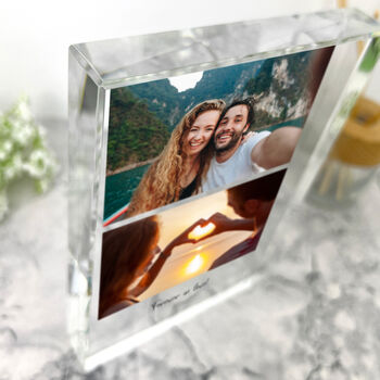 Personalised Freestanding Two Photos Giant Crystal Block 19.5cm X 14cm Portrait, 6 of 7