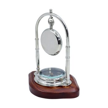 Personalised Chrome 21st Anniversary Desk Clock With Compass, 7 of 9