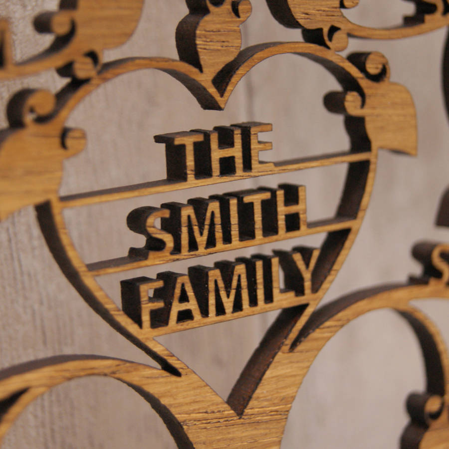 Personalised Wooden 3 D Heart Family Tree Wall Art By ...