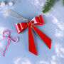 G Decor Red Christmas Bow Hanging Decoration Gold Trim Festive Ribbon Ornament, thumbnail 1 of 3