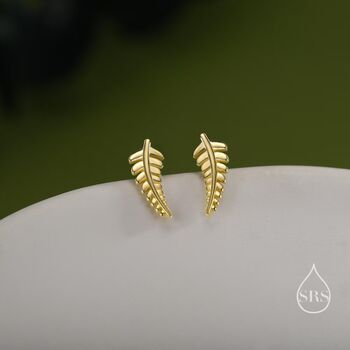 Little Fern Leaf Internally Threaded Flat Back Earrings In Sterling Silver, 3 of 10