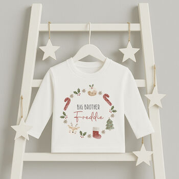 Personalised Christmas Wreath Big And Little Brother / Sister Sibling Matching Set, 3 of 5