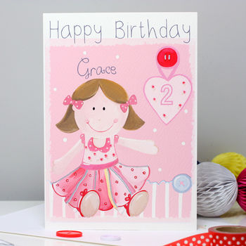 Personalised Rag Doll Girl Birthday Card, 2 of 8