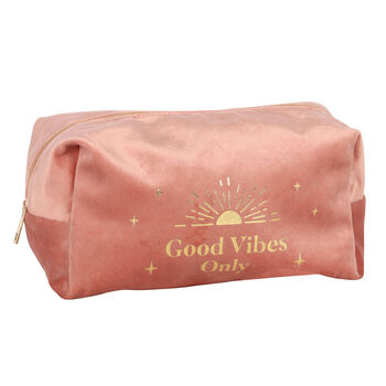 Blush Pink Velvet Good Vibes Only Wash Bag, 3 of 3