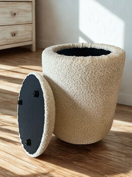 Round Storage Pouffe In Cream Bouclé, 3 of 5