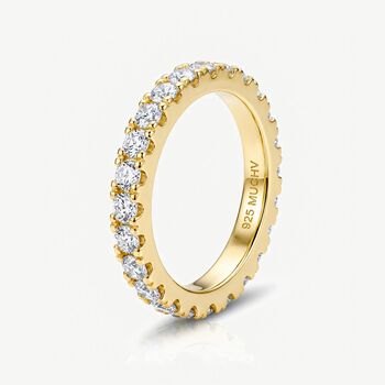 Women's 18k Gold Thin Eternity Ring With Round Stones, 2 of 4