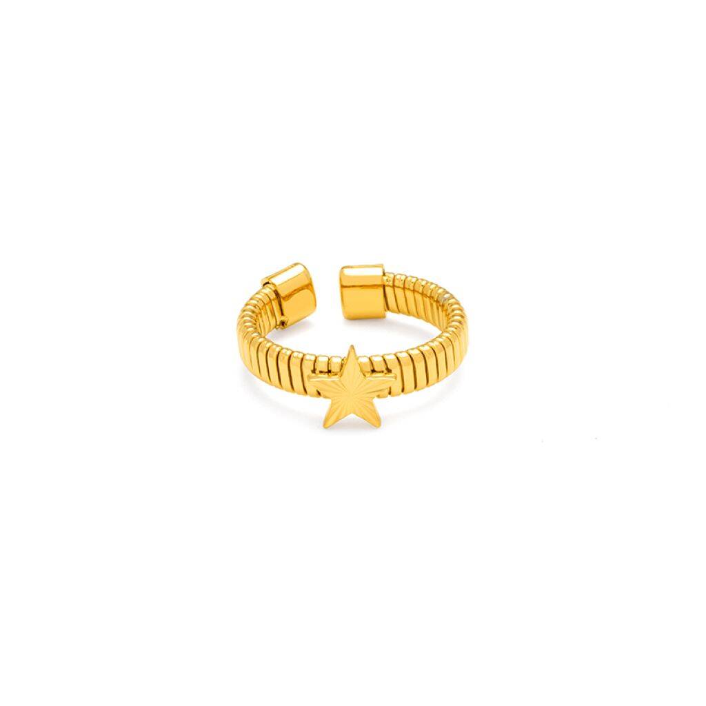 Ridged Band Ring With Star In Gold, 1 of 3