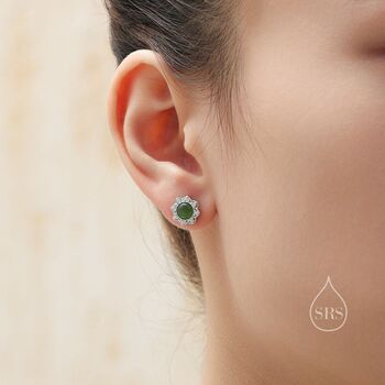 Vintage Inspired Jade Flower Cz Stud Earrings, 3 of 12
