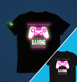 Gamer Personalised Glow In The Dark T Shirt, 2 of 6