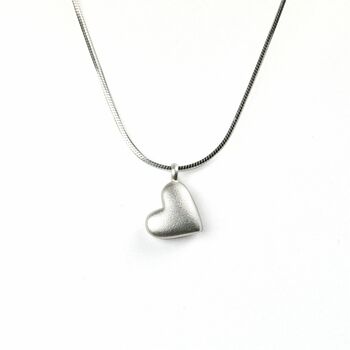 Unusual Heart Sterling Silver Matt Heart Necklace, 3 of 4