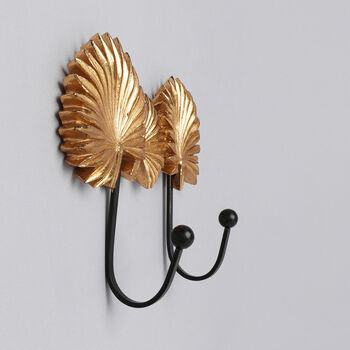 G Decor Gold Dust Double Palm Leaves Wall Coat Hooks, 3 of 3