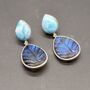 Labradorite, Larimar Dangle Silver Earrings, thumbnail 1 of 7