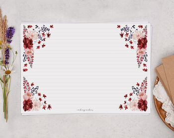 A4 Landscape Letter Writing Paper With Red And Pink Flower Design, 2 of 4