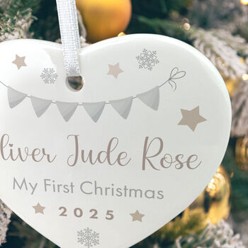 My First Christmas Baby Garland Ceramic Heart Hanging Decoration Bauble+ Gift Box, 6 of 7