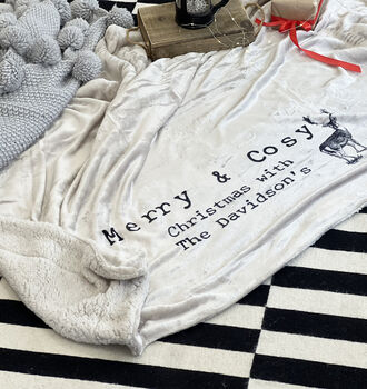 Merry And Cosy Personalised Family Christmas Blanket, 2 of 7