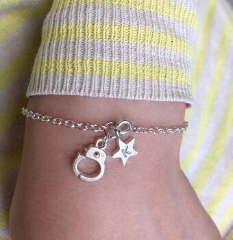 Handcuff And Initial Star Silver Friendship Bracelet, 11 of 12