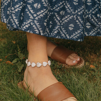 Howlite Love Heart And Clear Quartz Crystal Anklet, 3 of 6