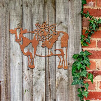 Rusted Metal Cow Garden Decor Cow With Flowers Art, 9 of 10