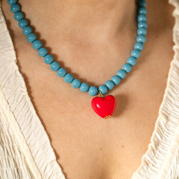 Turquoise Bead And Red Heart Necklace, 3 of 5