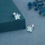Sterling Silver Forget Me Not Flower 18 G Screw Back Stud Earrings With Ball Backs, thumbnail 2 of 11