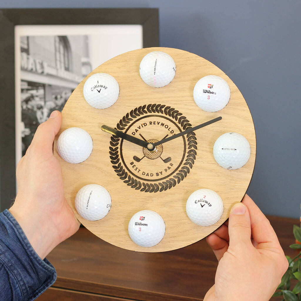 Personalised Golf Ball Clock Wall Art Gift For Men, 1 of 7