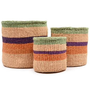 Reli: Green And Purple Stripe Woven Storage Basket, 7 of 9