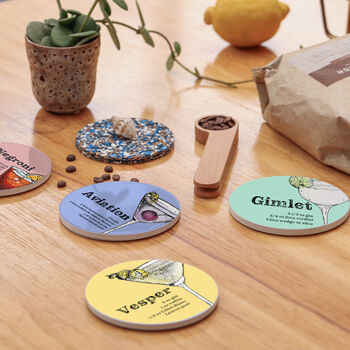 Personalised Plywood Round Cocktail Recipe Coaster Set, 7 of 12