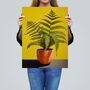 Flourishing Ferns House Plant On Yellow Wall Art Print, thumbnail 2 of 6