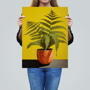 Flourishing Ferns House Plant On Yellow Wall Art Print, 2 of 6