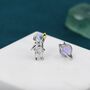 Sterling Silver Mismatched Astronaut And Planet Stud Earrings With Moonstone, thumbnail 4 of 10