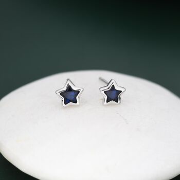 Sterling Silver Darkest Blue Cz Star Stud Earrings, 4 of 12