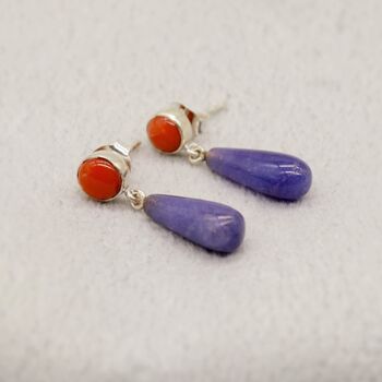 Purple Jade, Red Coral Drop Earrings, 6 of 8