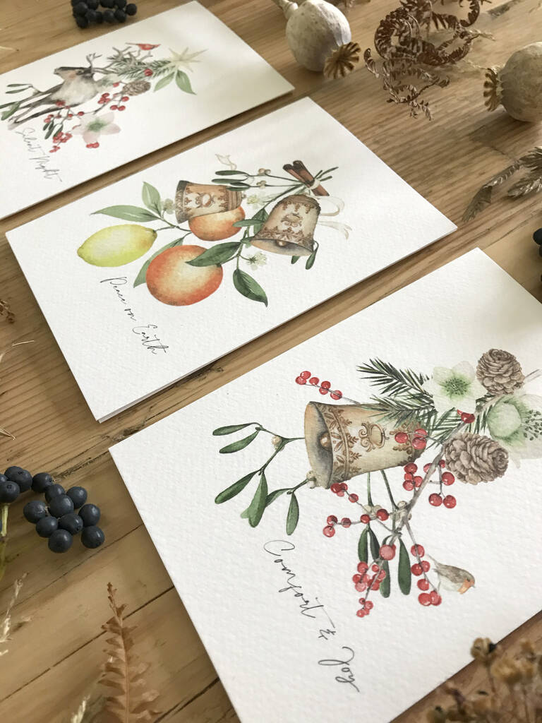 Botanical Christmas Cards Pack Of 12 By de Winton Paper co.