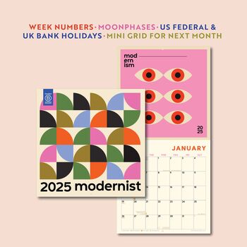 2025 Calendar | Modernist | Sunday Start, 10 of 10