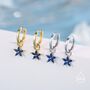Sapphire Blue Flower Cz Huggie Hoop In Sterling Silver, thumbnail 5 of 12