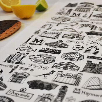 Newcastle Illustrated Black And White Tea Towel, 2 of 7