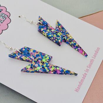 Blue, Pink And Yellow Lightning Bolt Earrings Small And Large, 5 of 7