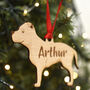 Staffie Personalised Wooden Dog Christmas Decoration, thumbnail 2 of 5