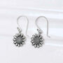 Sterling Silver Oxidised Delicate Daisy Dangly Earrings, thumbnail 2 of 6