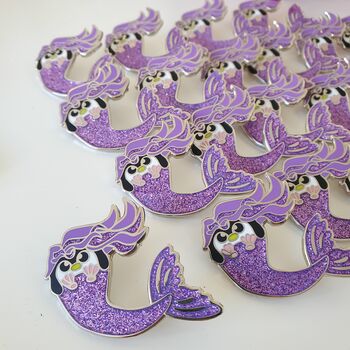 Glittery Mermaid Penguin Enamel Pin Badge, 6 of 12