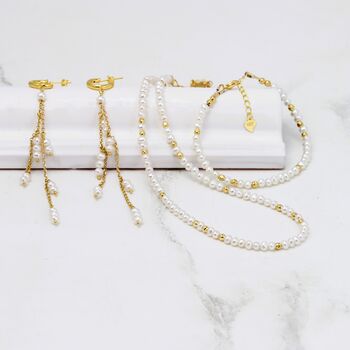 Pearl Chain Drop Hoop Earrings, 6 of 10