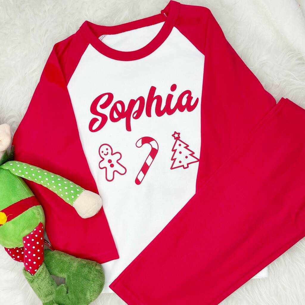 Personalised Kids Candy Cane Christmas Pj's, 1 of 3