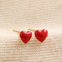 Gold Sterling Silver Red Enamel Heart Stud Earrings, thumbnail 2 of 4