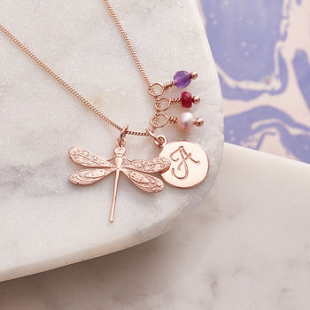 Rose Gold Vermeil Dragonfly Necklace With Birthstones, 5 of 7