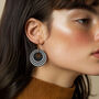 Black And White Stripey Circular Earrings, thumbnail 2 of 6