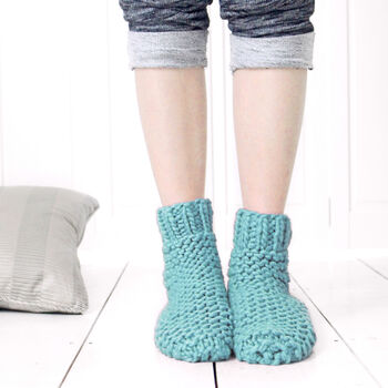 Knit Your Own Slumber Bed Socks In Stone Teal, 2 of 3