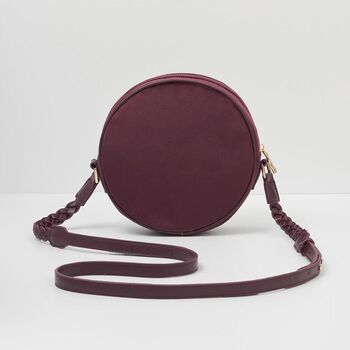 Magical Mushroom Embroidered Burgundy Velvet Circle Bag, 3 of 7